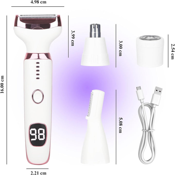 Elektrischer Damenrasierer 4-in-1 mit LED Display für Frauen & Männer, Nass- & Trockenrasierer IPX7