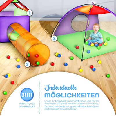 KIDUKU Kinderspielzelt Bällebad Pop Up Spielzelt Iglu Spielhaus + Krabbeltunnel + 200 Bälle + Tasche