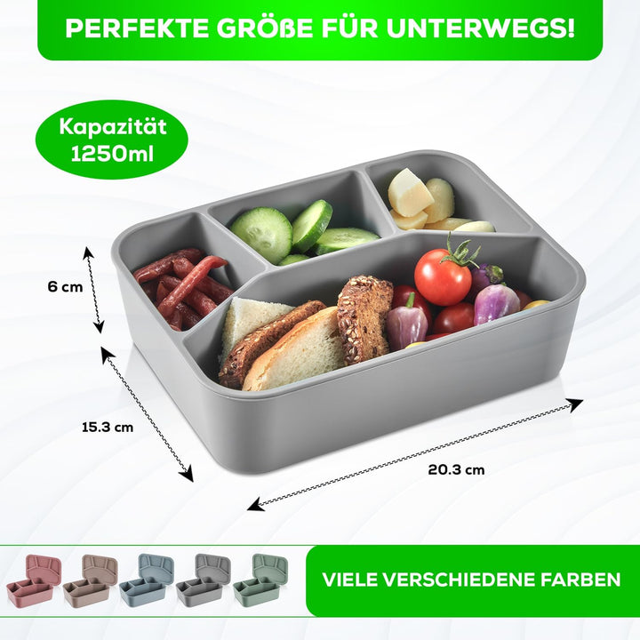 Lunchbox Large-4 Fächer Brotdose Vorratsdosen aus Platin Silikon reissfest, hitze-kältebeständig, au