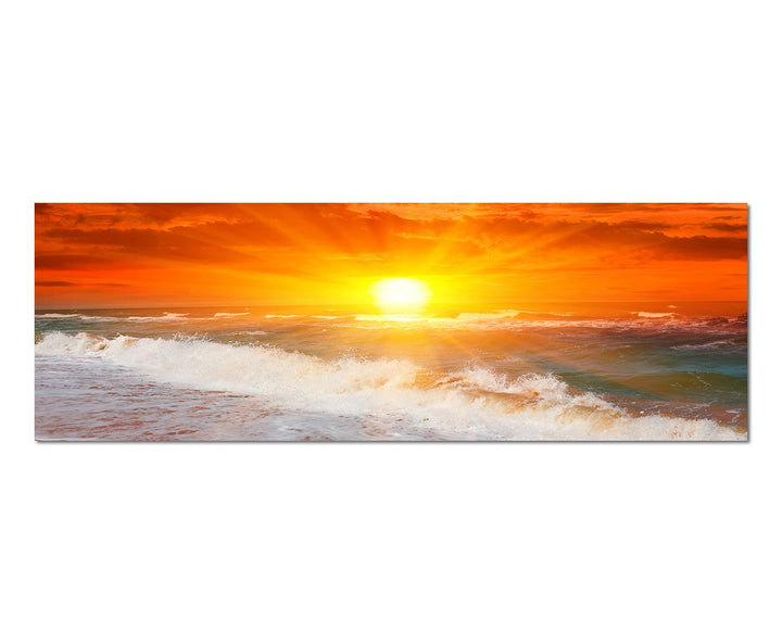 Paul Sinus Art Panoramabild auf Leinwand und Keilrahmen 150x50cm Strand Meer Abendsonne Dämmerung