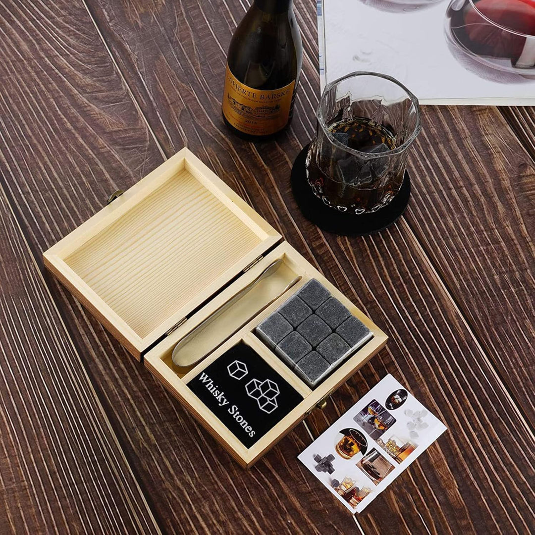 Holzsammlung Whisky Gläser Geschenkset, Whisky Steine Set mit 9 Whisky Steine, Whiskey Cooling Stone