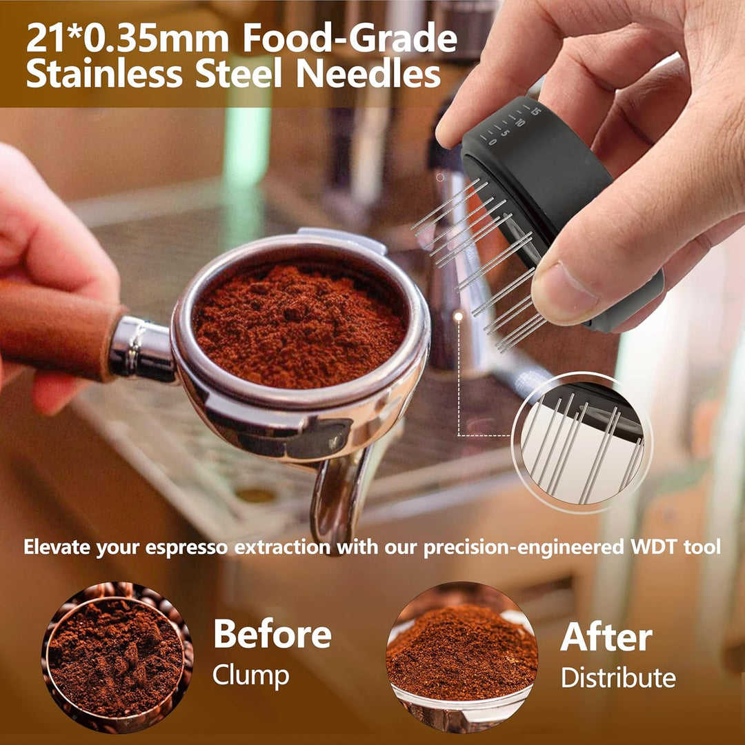3-in-1 Kaffeeverteiler und Tamper mit WDT Werkzeug – Einstellbares Espresso Verteiler-Set – Profi Ba