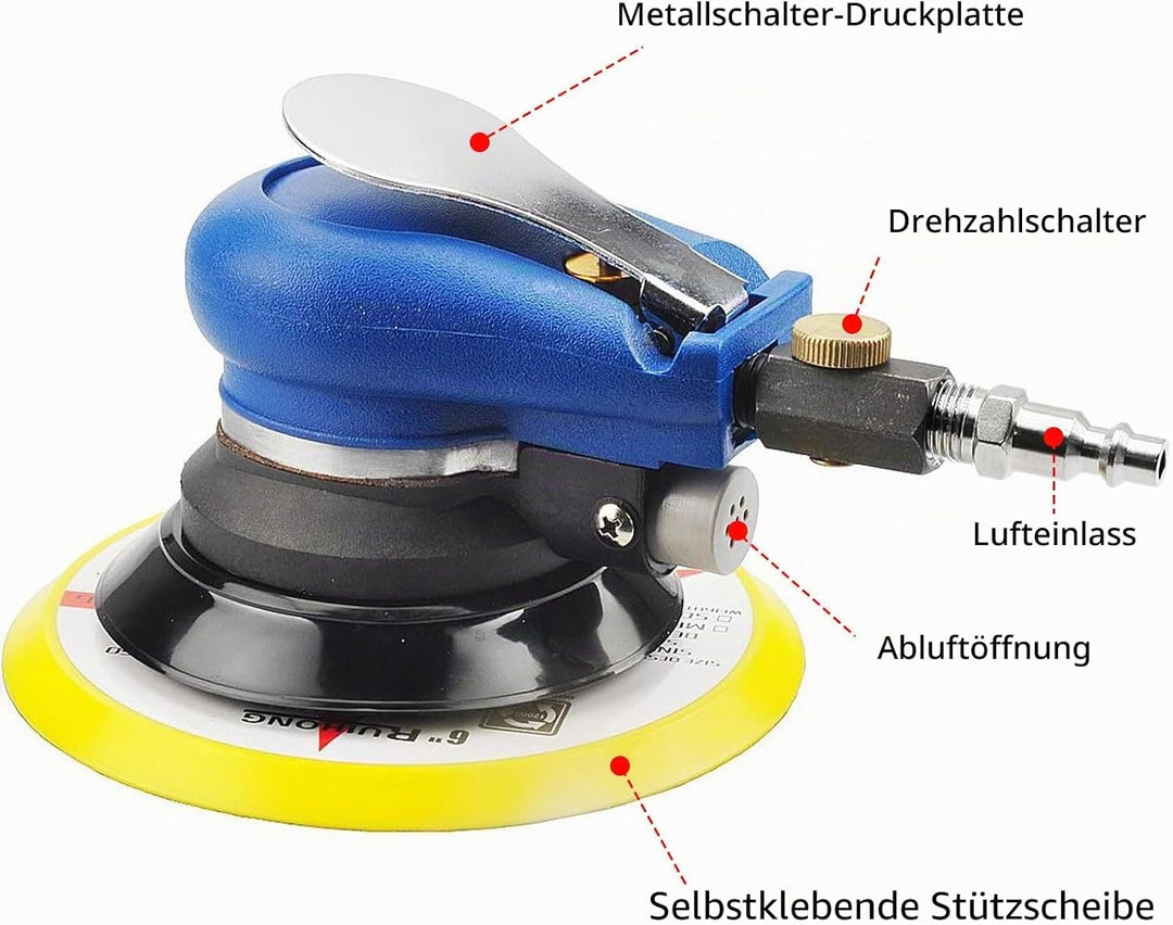 Druckluft Schleifer 5", AT-980 Exzenterschleifer Schleifmaschine, Pneumatische Exzenter Poliermaschi