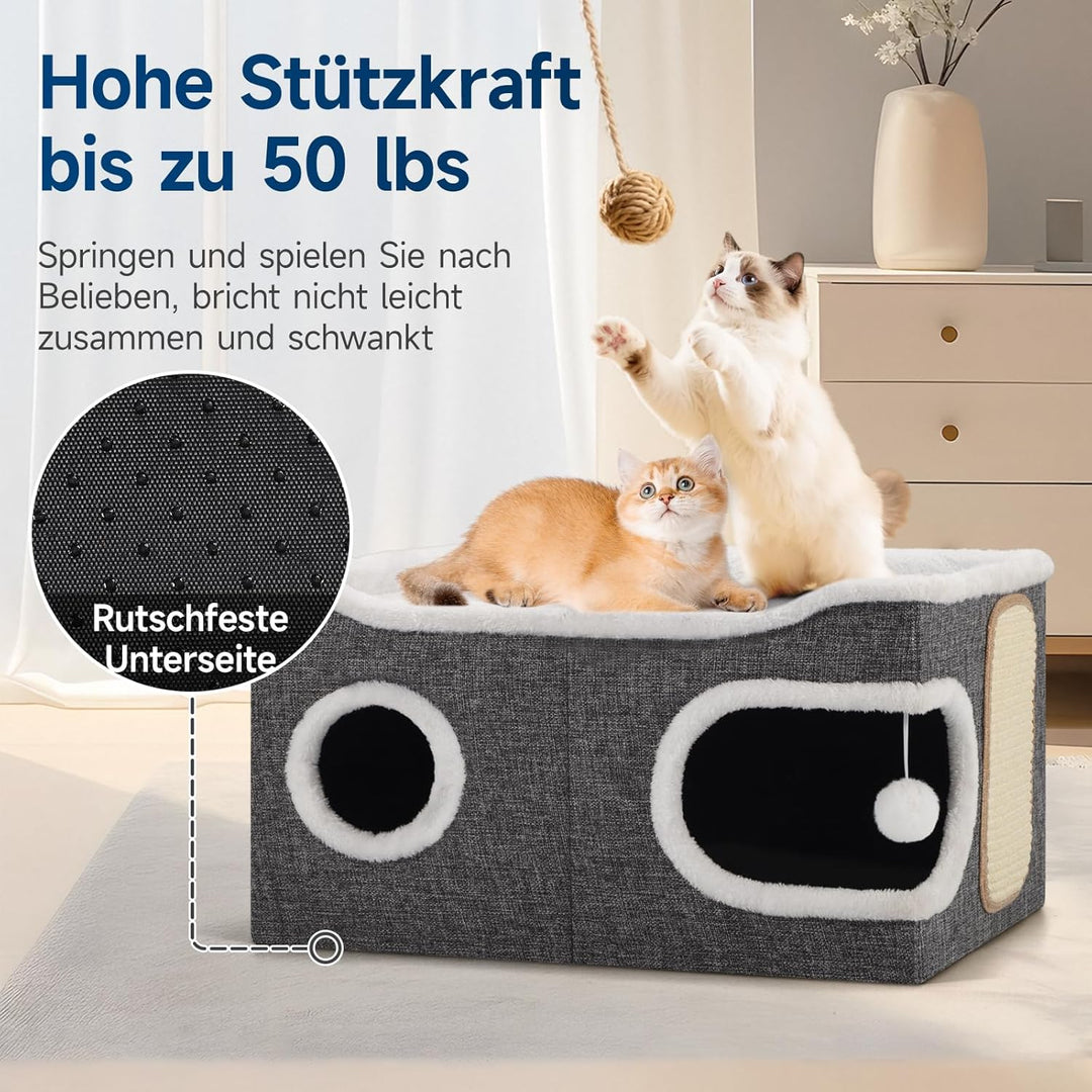 Shikha Faltbares Katzenhöhle, Katzenhaus Indoor grosse Katzen, 61T*45B*32H cm 2 Schicht Katzenwürfel