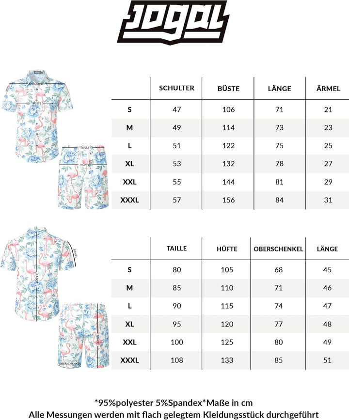 JOGAL Herren Hawaii Hemd Männer Flamingo Kurzarmhemd und Kurze Hose Set Strand Outfit Sommerhemd Für