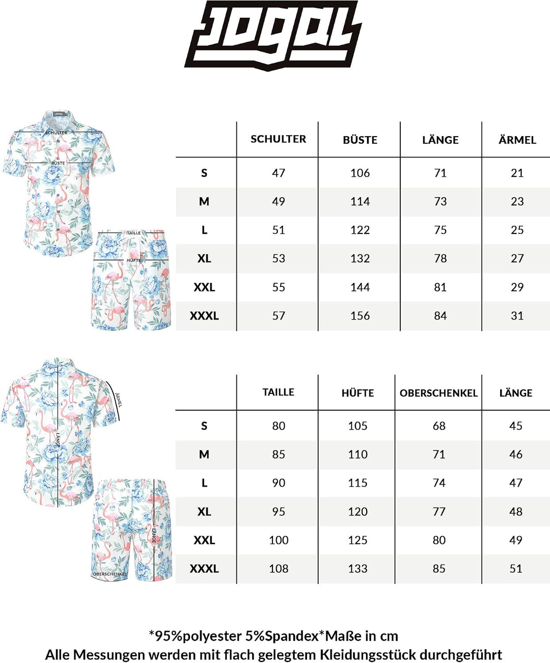 JOGAL Herren Hawaii Hemd Männer Flamingo Kurzarmhemd und Kurze Hose Set Strand Outfit Sommerhemd Für