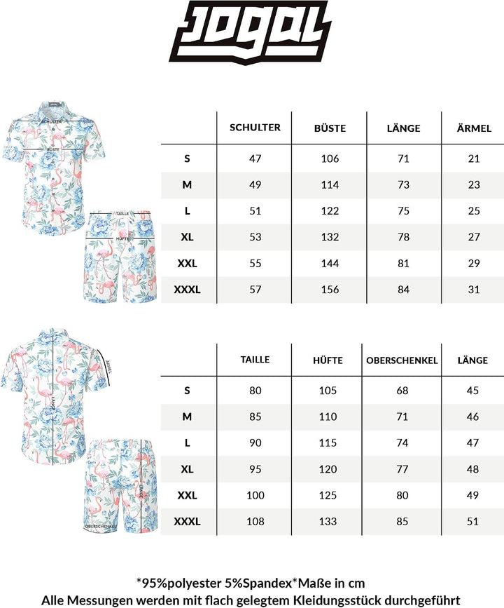 JOGAL Herren Hawaii Hemd Männer Flamingo Kurzarmhemd und Kurze Hose Set Strand Outfit Sommerhemd Für