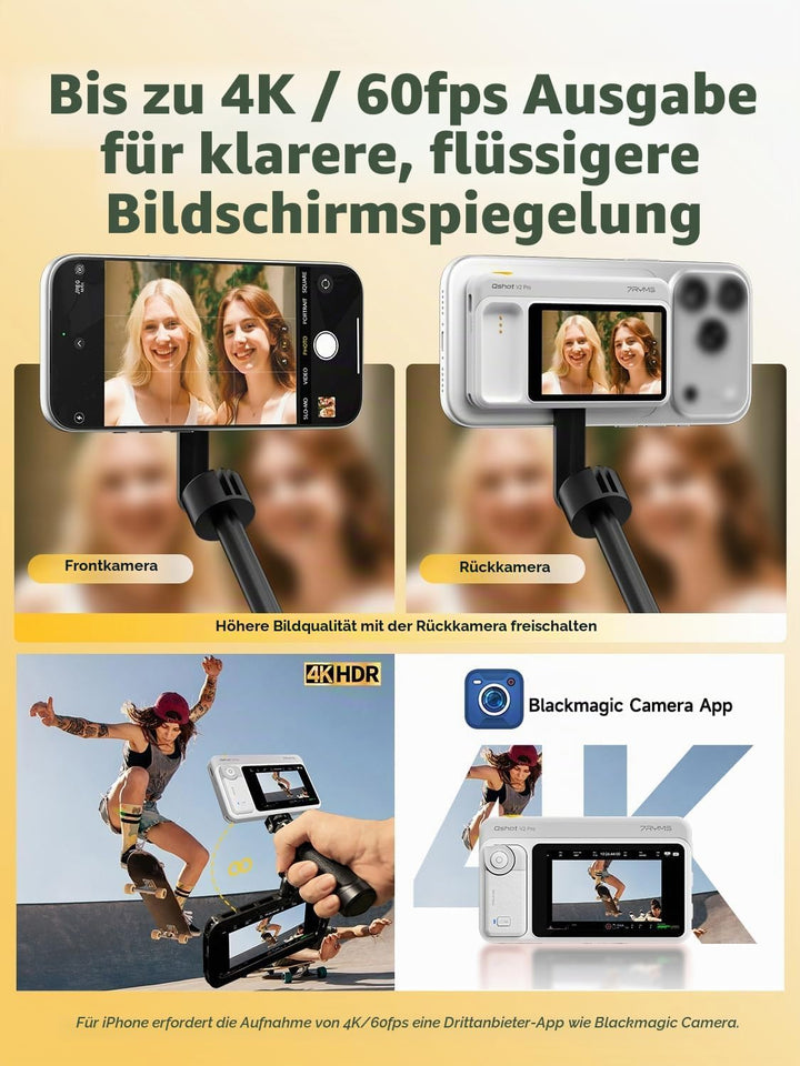 7RYMS Qshot V2 Pro Selfie Monitor, Magnetischer Smartphone Rückkamera Bildschirm für iPhone &amp; Androi