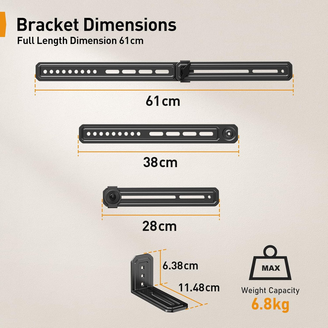 Perlegear Soundbar Halterung, Soundbar Halterung am TV für die Montage über/unter TV bis zu 6.8kg, S