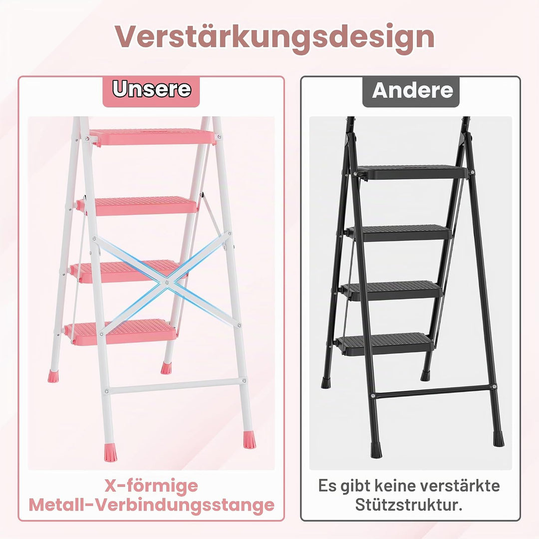 BONTEC Trittleiter 4 Stufen Klappbar, 181kg Kapazität mit Breiten Anti-Rutsch-Pedalen, Faltbarer Sta