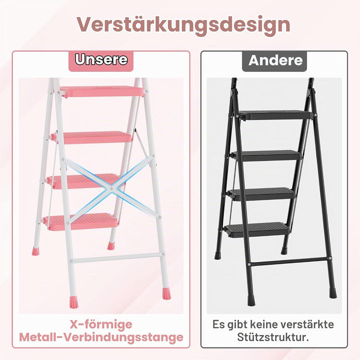 BONTEC Trittleiter 4 Stufen Klappbar, 181kg Kapazität mit Breiten Anti-Rutsch-Pedalen, Faltbarer Sta