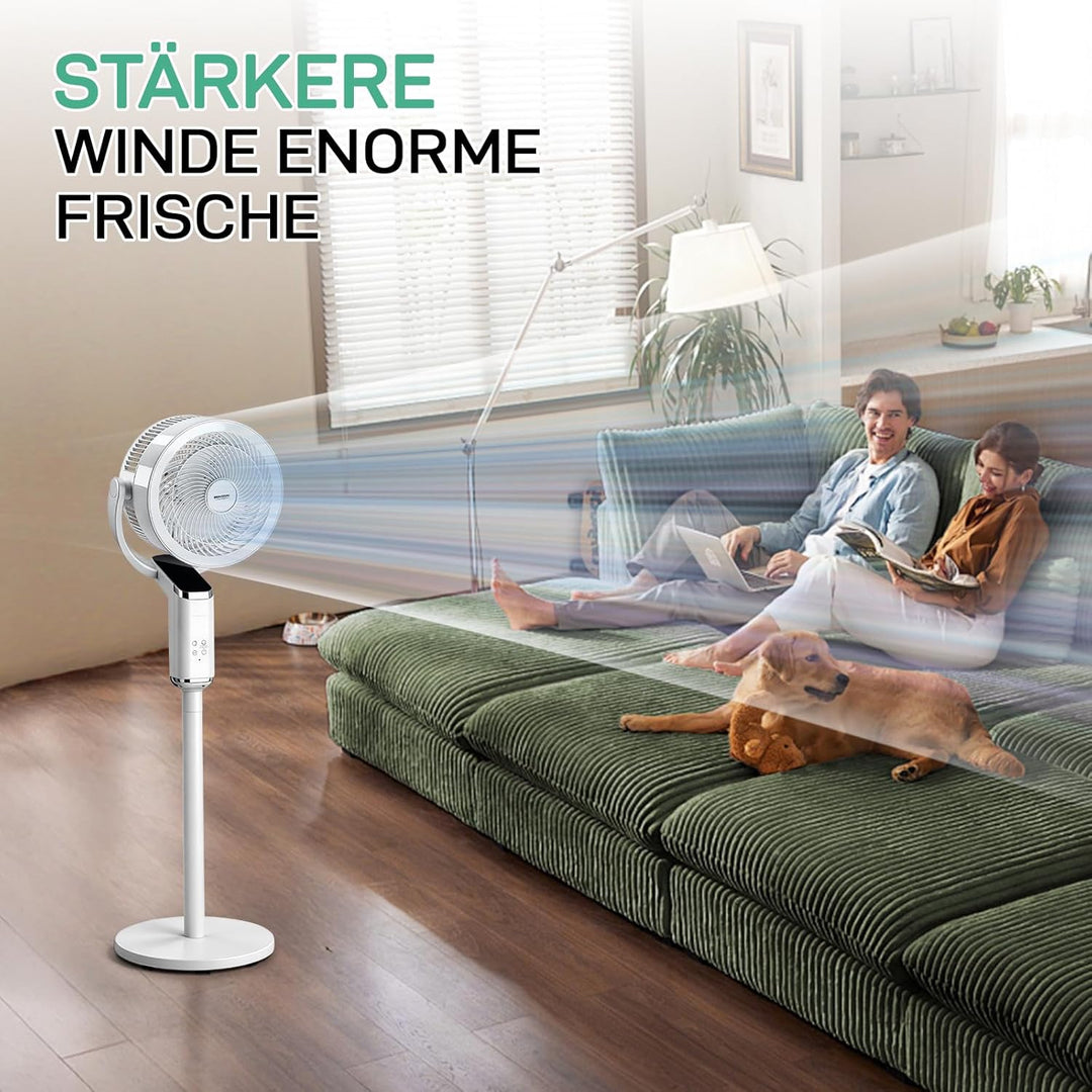 LEADZM Standventilator mit Luftzirkulation, Bodenventilator 80° Horizontale Oszillation, Fernbedienu