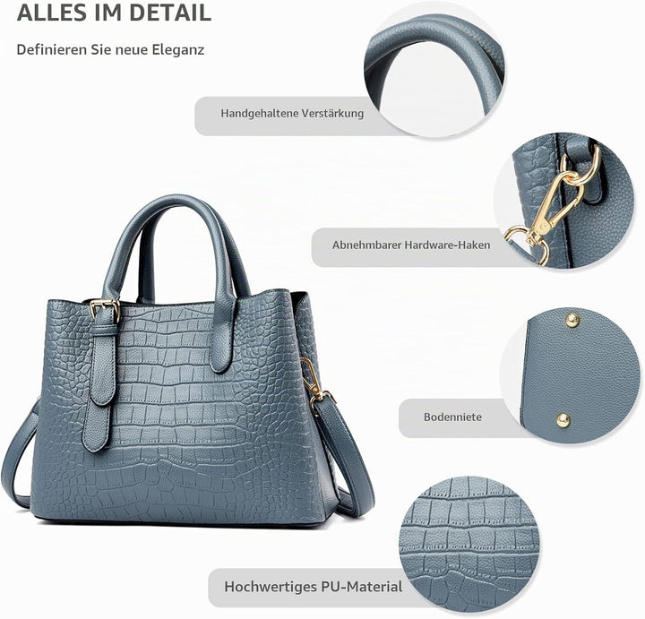 NICOLE &amp; DORIS Damen Handtaschen Elegant Henkeltasche Tote Shopper Schultertasche Krokodil Designs U