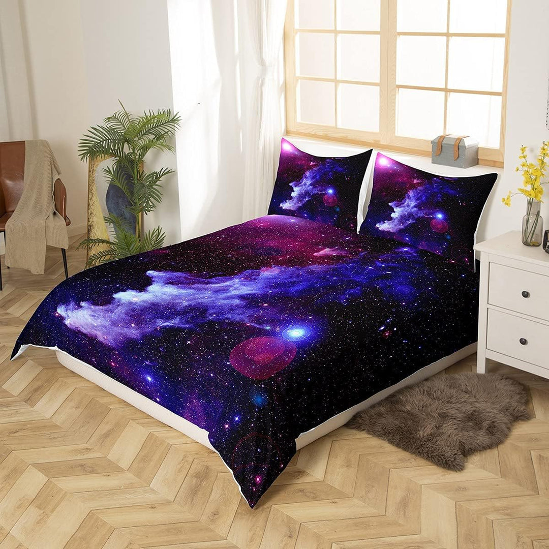 Loussiesd 3D Galaxy Bettwäsche-Set 135 x 200 cm Universe Starry Sky Print Bettbezug-Set Lila Blau fü