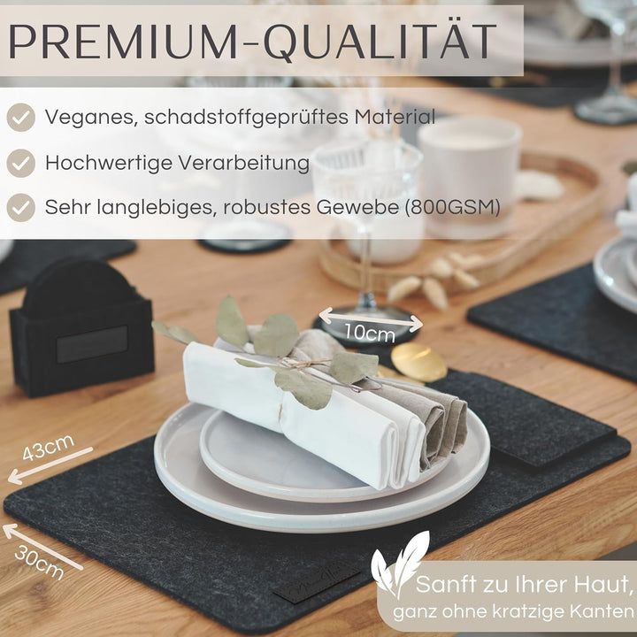 MAHEWA® 6er Set Premium Filz Tischset Platzset mit 6X Glasuntersetzer 1x Halter und 6X Bestecktasche