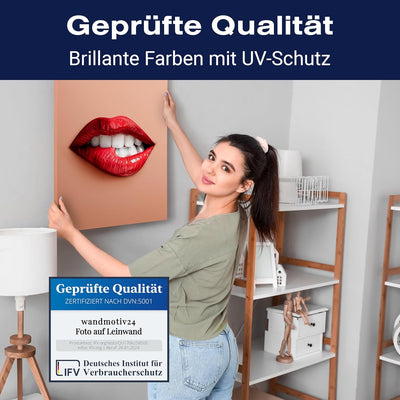 wandmotiv24 Leinwandbild 260 g/m² - Kunstdruck auf Leinwand - Wandkunst - Wandbild mit Frauen Lippen