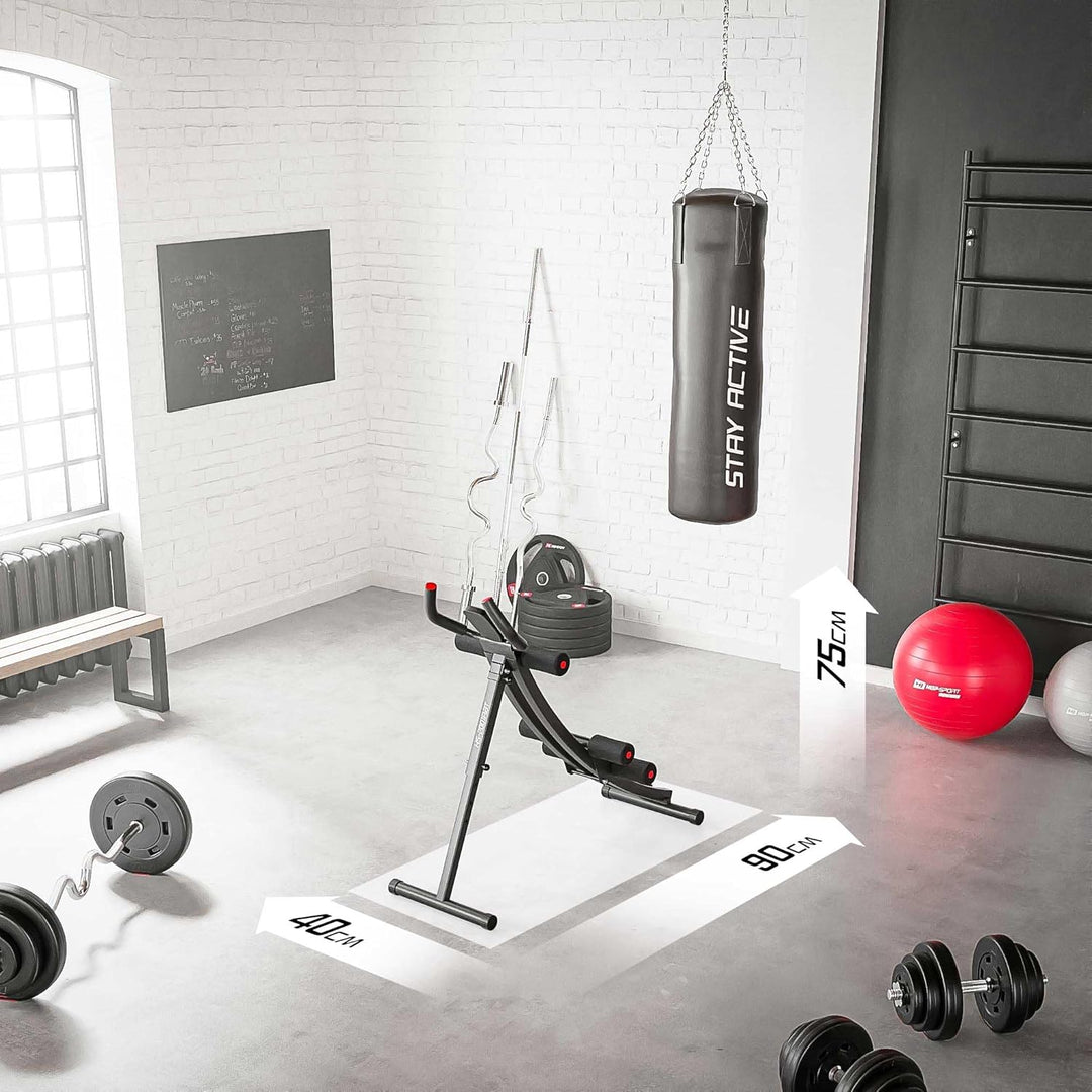 Hop-Sport Rückentrainer &amp; Bauchtrainer Klappbar, 4-stufige Höhenverstellung, Boarddisplay, Fitnessge