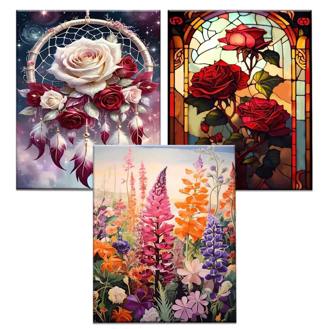 JATOK 3 Stück Malen Nach Zahlen Erwachsene, DIY Blumen Gemälde für Anfänger, Handgemalt Ölgemälde Le