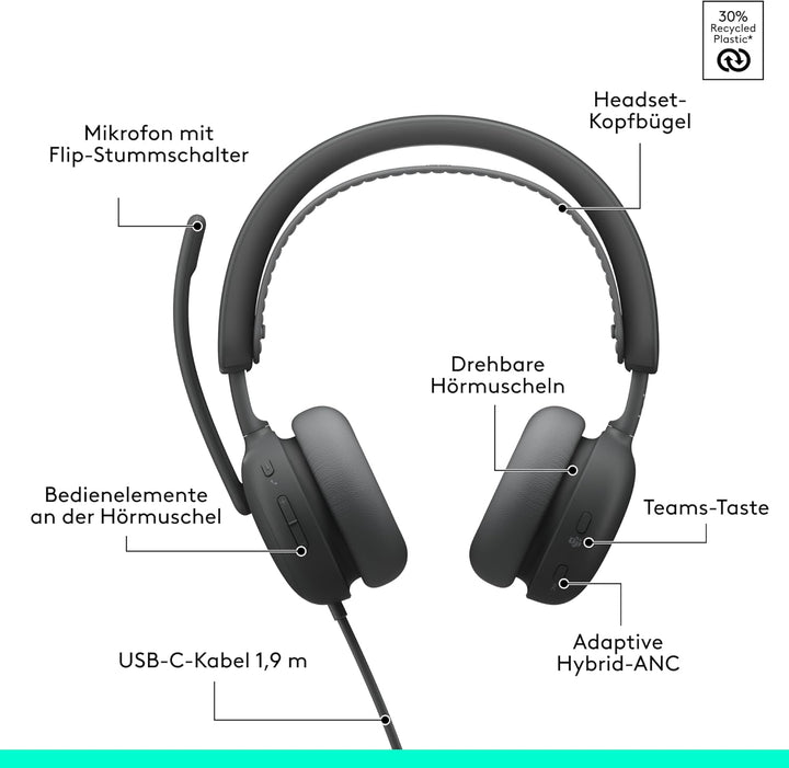 Logitech Zone Wireless 2 ES for Business – Kabelloses Headset mit Geräuschunterdrückung und Adaptive