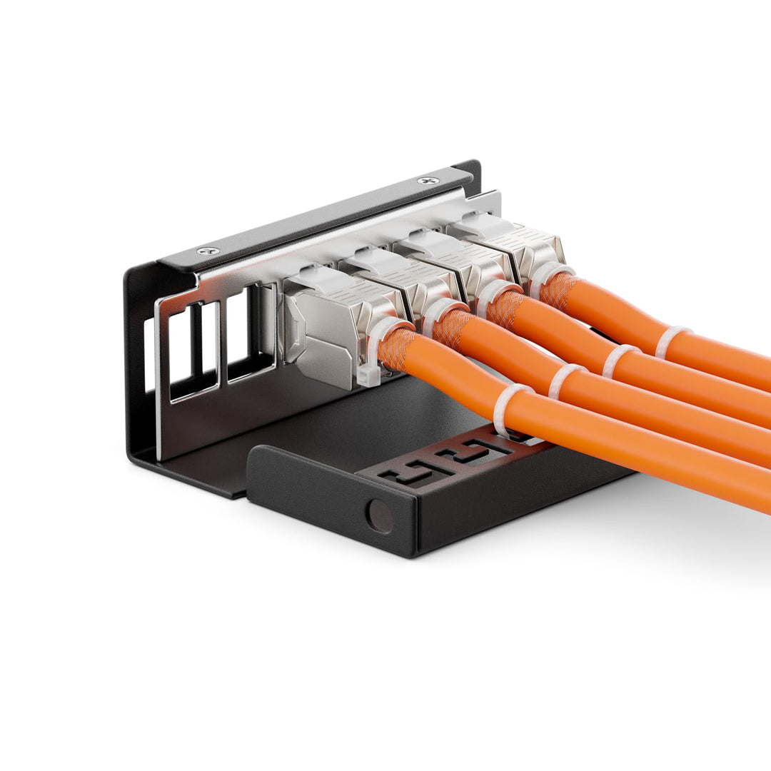 deleyCON 6 Port CAT7 Patchpanel Set 10 Gbit/s STP RJ45 - Schwarz | Mit 6x CAT.7 RJ45 Keystone Jack M
