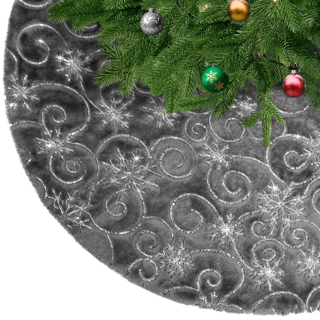 KONVINIT Grau Weihnachtsbaumdecke Plüsch Christmasbaumdecke Kunstfell Weihnachtsbaumteppich Rund Wei