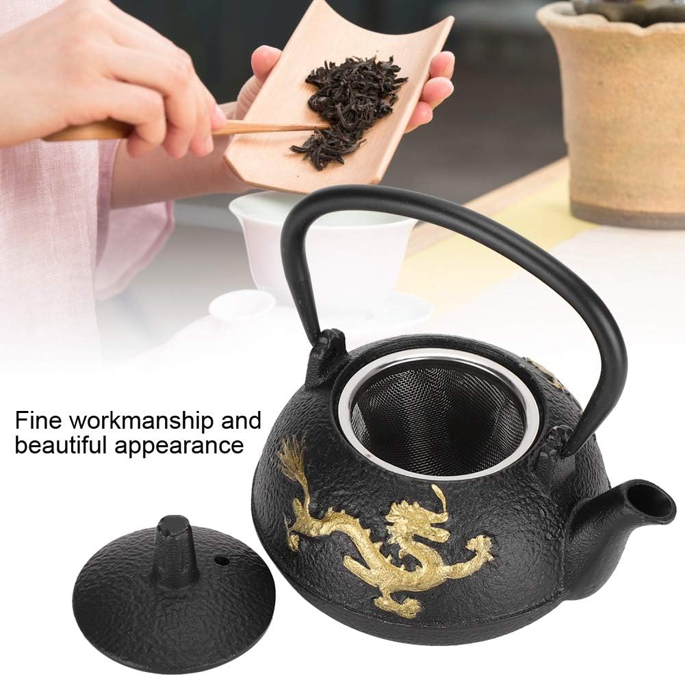 300ml Retro Gusseisen Teekessel mit Edelstahl Teesieb, Gold Drache Muster Asiatischer Stil Teekanne,