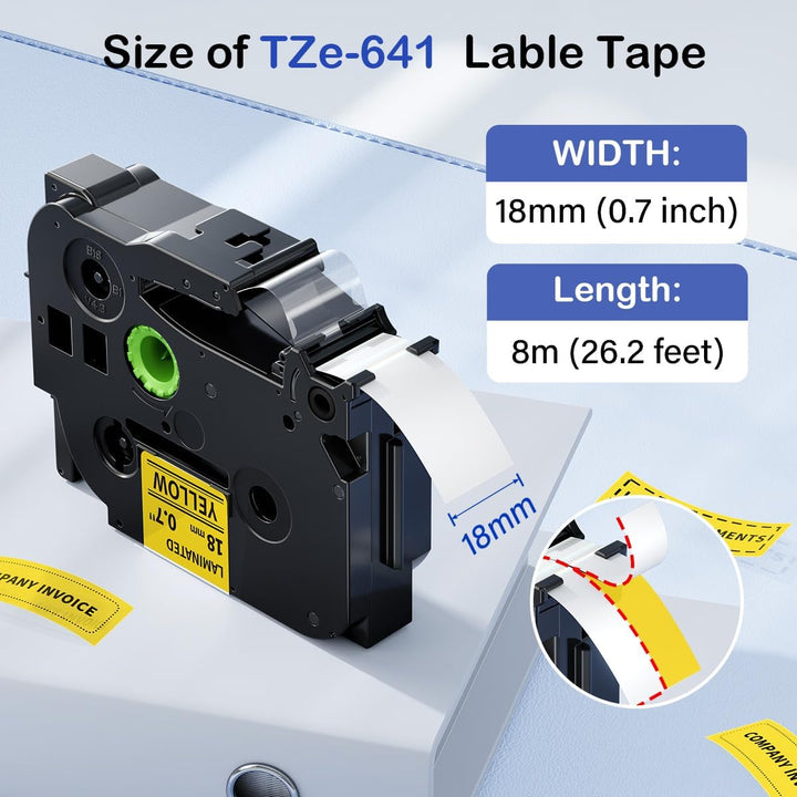 Tze-641 18mm Beschriftungsbänder Gelb, Kompatibel mit Brother P-touch Bänder 18mm Schwarz auf Gelb,