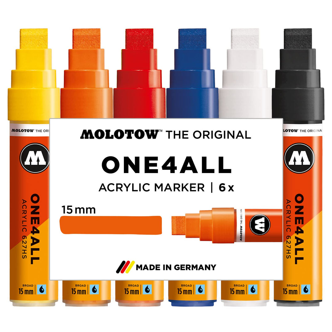 Molotow One4All 627HS Acryl Marker Basic-Set 1 (15,0 mm Strichstärke, Blockspitze, hochdeckend und p