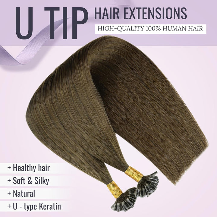 Fshine Haarverlängerung Echthaar Bondings Extensions Echthaar 35cm 50g Dunkelste Braun U Tip Hair Ex
