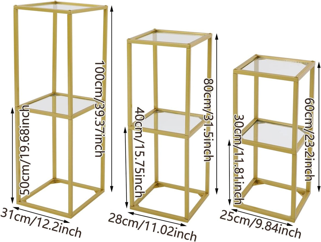 3 Stück Metall Blumenständer geometrisches Display Rack Pflanzenständer Gold Mittelstücke Vasen Stan
