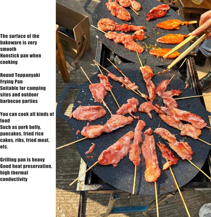 Grillplatte Gusseisen Rund 36cm, Koreanische Runde Grillpfanne Korean, Koreanischer BBQ Platten Barb