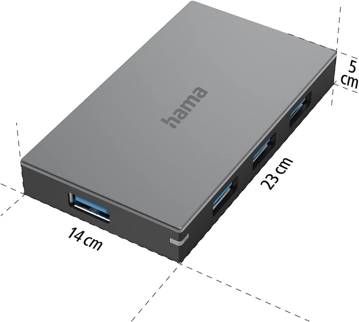 Hama USB Hub 4 Ports mit Netzteil (4x USB-A, Super-Speed Datenübertragung mit bis zu 5 Gbps, Schnell