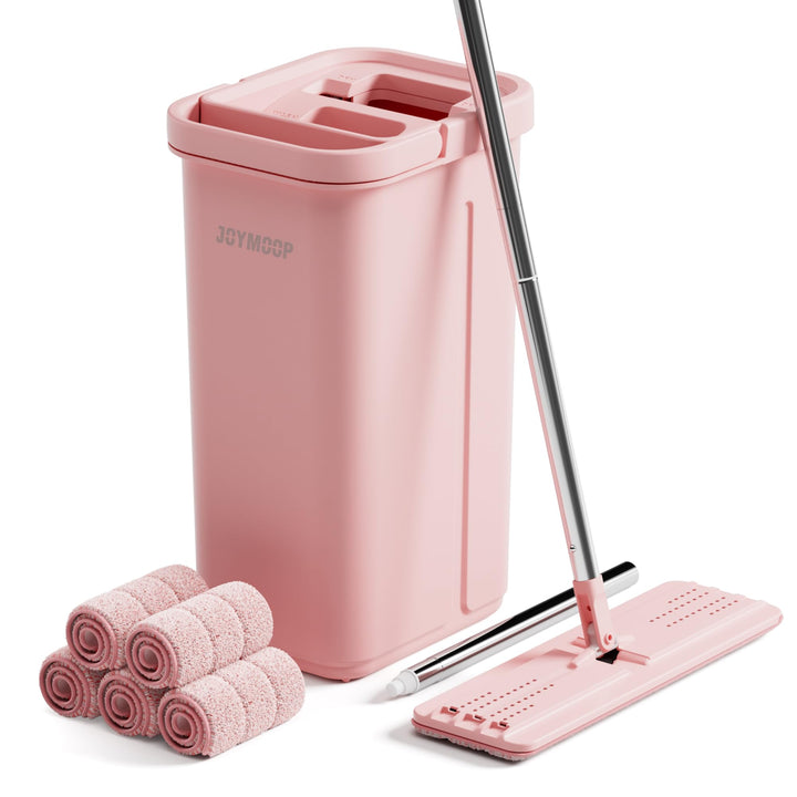 JOYMOOP Pink Mop und Eimer mit Wringer Set für zu Hause, mit 5 wiederverwendbaren Mikrofaser-Mopp-Pa
