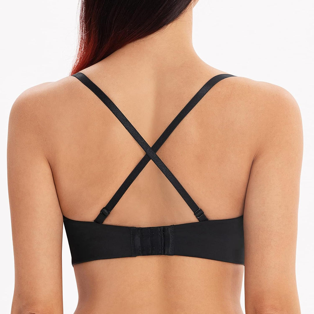 MELENECA Damen Ohne Bügel Push Up Geformte Cups Trägerloser Lift Up BH 70B Schwarz, 70B Schwarz