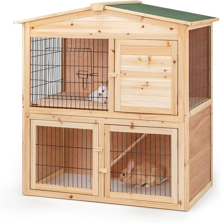 lionto Kaninchenstall aus Holz Kleintierhaus Nagerhaus Kleintierstall 98x54x100 cm