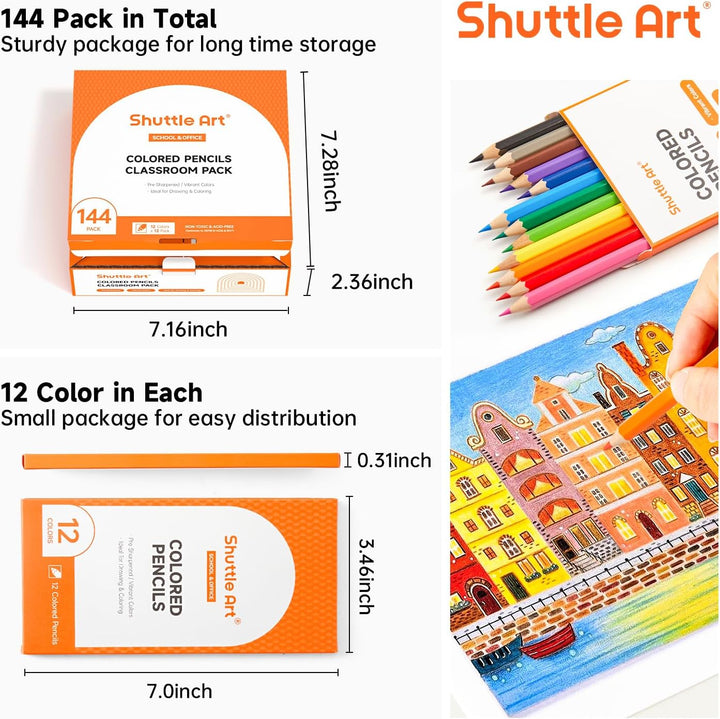 Shuttle Art Buntstifte Set, 144 Buntstifte Kinder, Farbstifte mit 12 Lebendigen Farben, 12er Packung