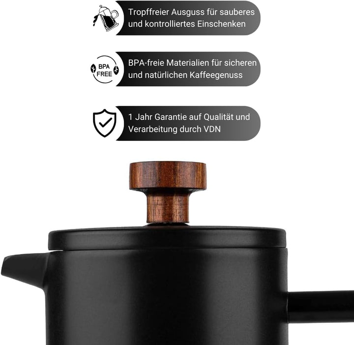 VDN French Press Edelstahl - Kaffeebereiter [700ml, 5-6 Tassen] - French Press Thermo [Doppelwandige