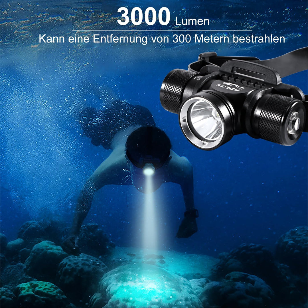 APLOS H900 Wiederaufladbare Taucher Stirnlampe - 3000 Lumen Unterwasser 60M wasserdichte Schwimm Sti