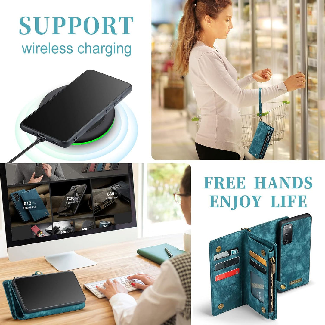 UFinetech Abnehmbar Samsung Galaxy S20 FE Hülle Tasche Handy Leder TPU Kartenfach Flip Magnetisch Re