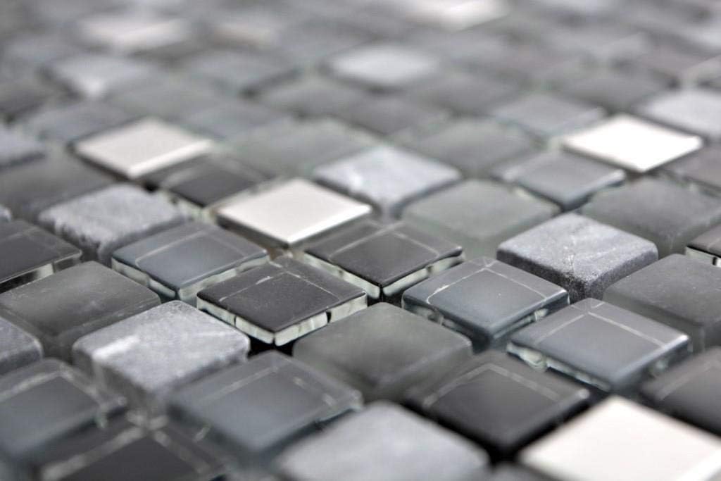 Mosaik Fliese Edelstahl schwarz Glasmosaik Stein Glas für WAND KÜCHE FLIESENSPIEGEL THEKENVERKLEIDUN