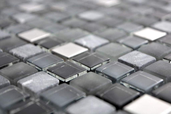 Mosaik Fliese Edelstahl schwarz Glasmosaik Stein Glas für WAND KÜCHE FLIESENSPIEGEL THEKENVERKLEIDUN