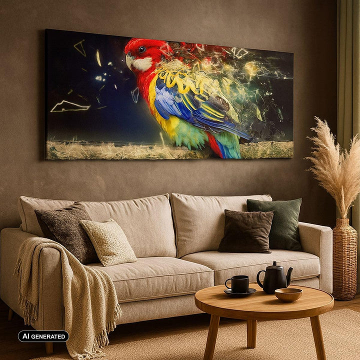 Panorama Bilder auf Leinwand 100x40cm Leinwandbild Papagei Vogel Feder Gross Wanddeko Bild Schlafzim