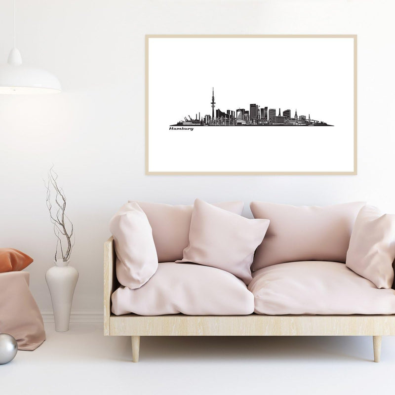 JUNIWORDS Poster mit/ohne Holzrahmen, Wähle ein Motiv, Skyline Hamburg, Wähle eine Grösse, 40 x 60 c