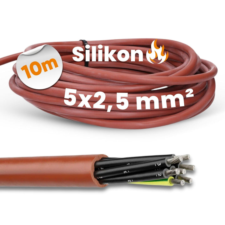 10 Meter Lapp 00460223 Ölflex Heat 180 Silikonleitung 5G2,5 mm² I Saunakabel 5x2,5 mm² I Saunaofen K