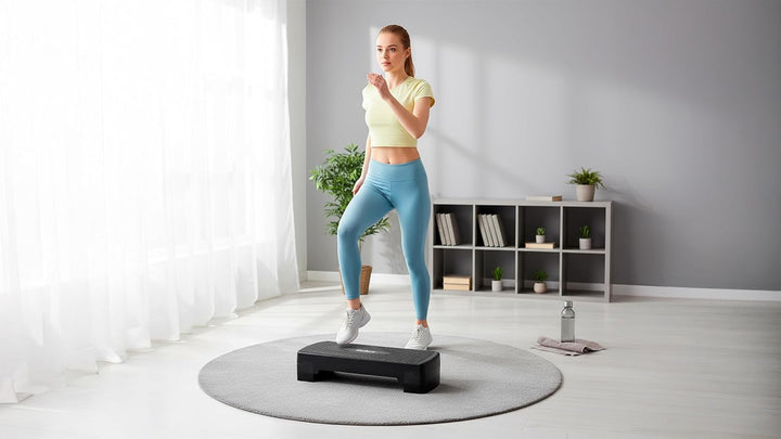 Step für Aerobic Fitness 2 Stufen 68cm Stepper Podest Treppe Schwarz