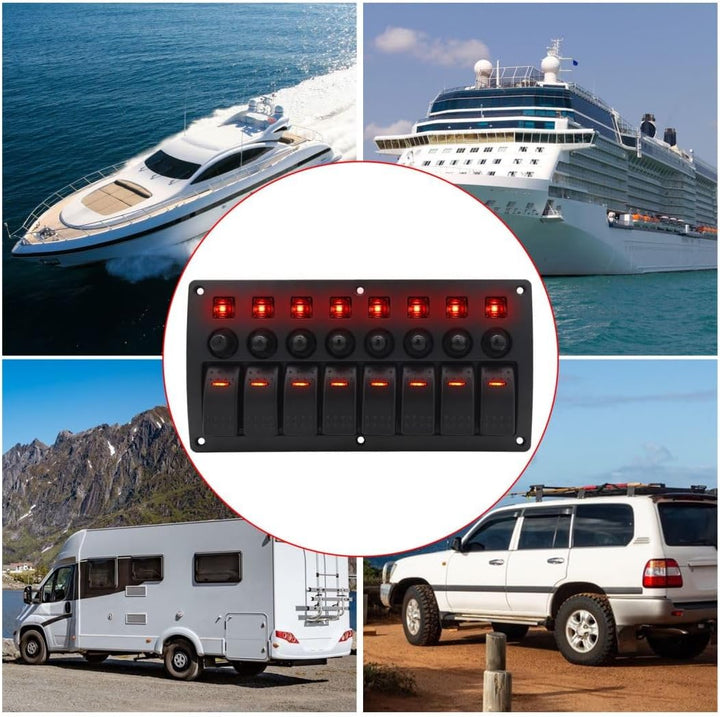 Geloo Marine Boat Toggle Rocker Switch Panel 8 Gang ON-Off Zündschalter wasserdicht 12V/24V Leistung