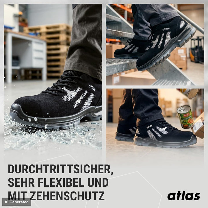 Atlas Flash 2005 | ESD S1P Arbeits-ind Sicherheitsschuhe 40 EU Schwarz Rot, 40 EU Schwarz Rot