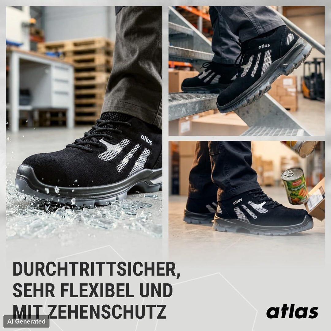 Atlas Flash 2005 | ESD S1P Arbeits-ind Sicherheitsschuhe 37 EU Schwarz Silber, 38 EU