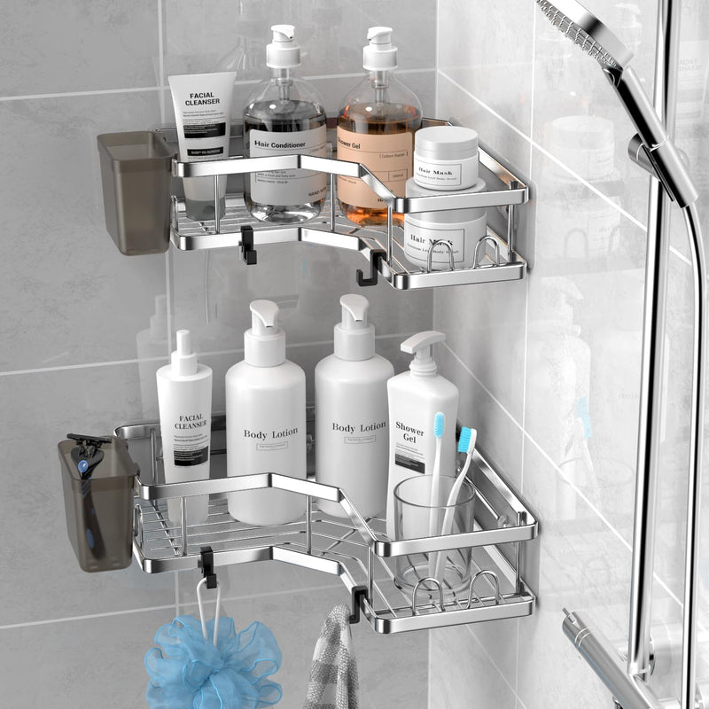 FINIBO Duschablage Ohne Bohren, 2 Stück Selbstklebend Eckregal Badezimmer Organizer, Duschregal Edel