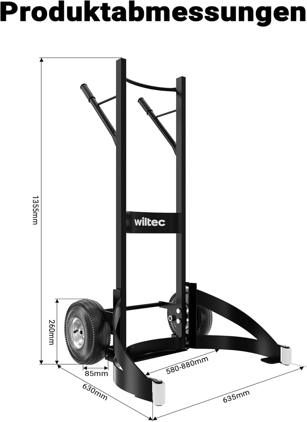 Wiltec Reifenkarre bis 200 kg mit Kippsystem, Transportkarre mit PU Rädern, Reifenwagen mit verstell